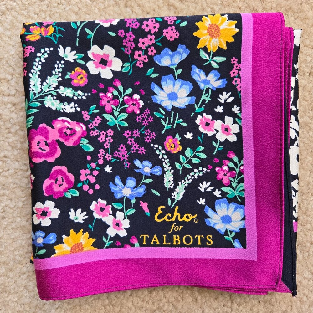 NWOT Echo For Talbots Floral Square Scarf - Picture 2 of 14
